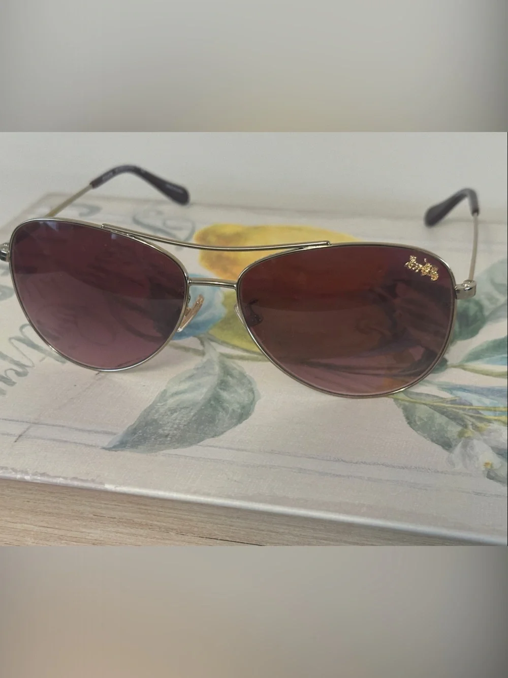 Coach Gold Metal Sunglasses with Burgundy Lenses
